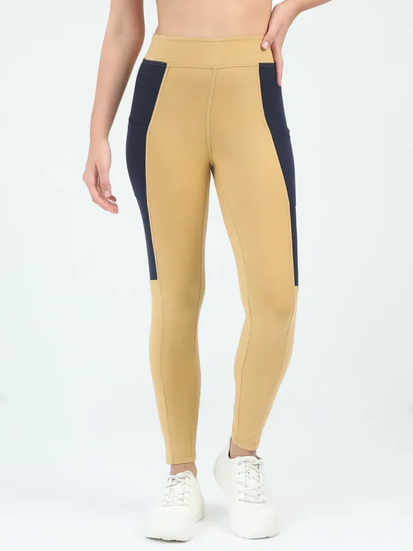 Khaki_&_Black_Contrast_Thigh_Ankle_Sports_Jegging_For_Women