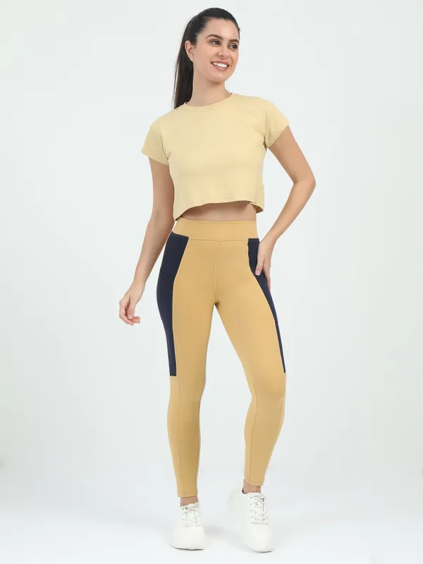Khaki_&_Black_Contrast_Thigh_Ankle_Sports_Jegging_For_Women