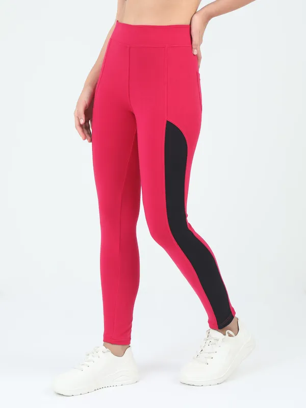 Dark_Pink_&_Black_Contrast_Slim_Patch_Ankle_Sports_Jegging_For_Women