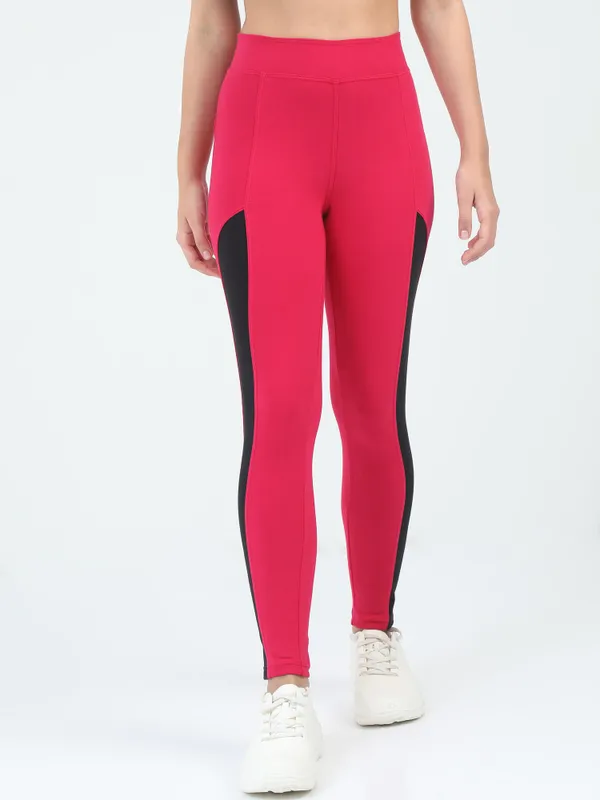 Dark_Pink_&_Black_Contrast_Slim_Patch_Ankle_Sports_Jegging_For_Women