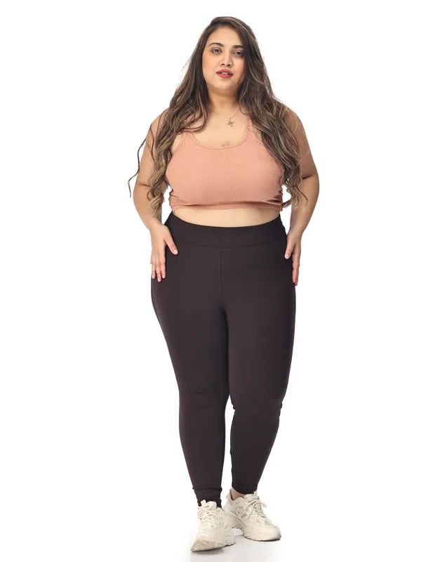Coffee_Brown_Plus_Size_Tummy_Tucker_Jegging_For_Women