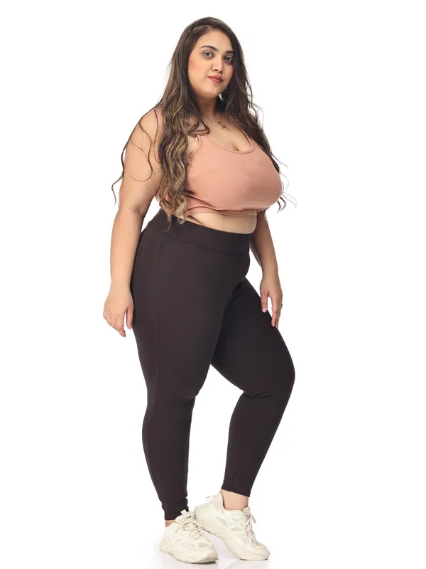 Coffee_Brown_Plus_Size_Tummy_Tucker_Jegging_For_Women