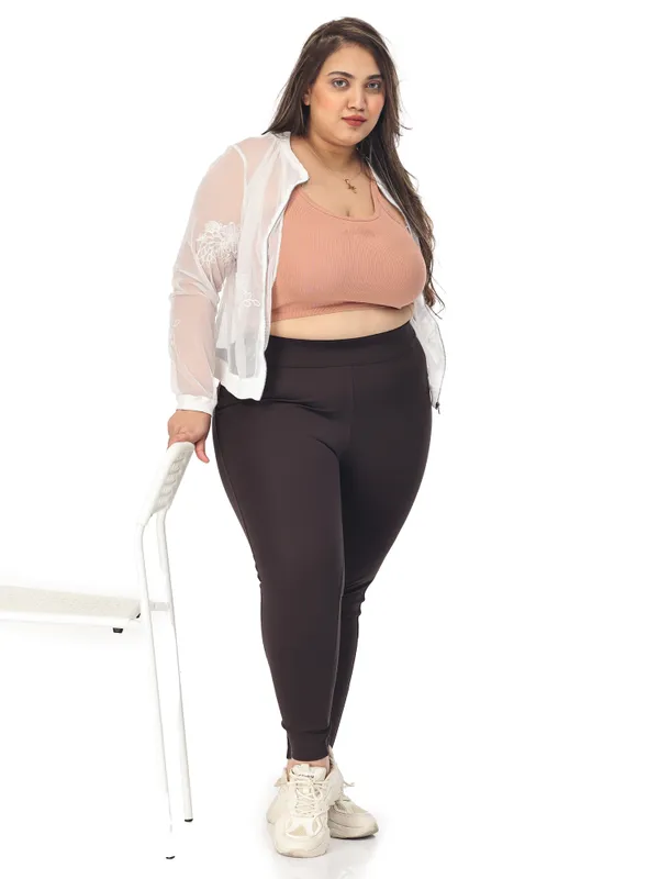 Coffee_Brown_Plus_Size_Tummy_Tucker_Jegging_For_Women