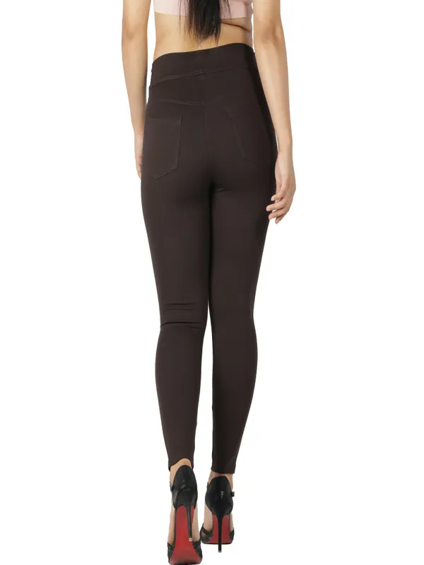 Coffee_Brown_Tummy_Tucker_Jeggings_For_Women