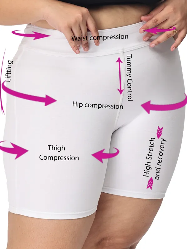 White_Plus_Size_Tummy_Tucker_Shorts_For_Women
