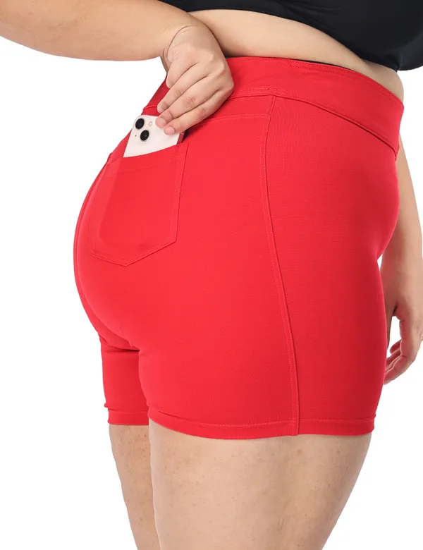 Red_Plus_Size_Tummy_Tucker_Shorts_For_Women