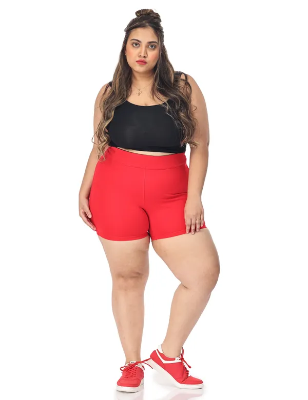 Red_Plus_Size_Tummy_Tucker_Shorts_For_Women