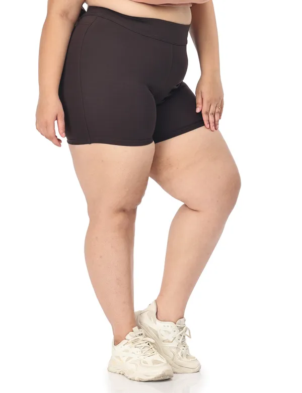 Coffee_Brown_Plus_Size_Tummy_Tucker_Shorts_For_Women