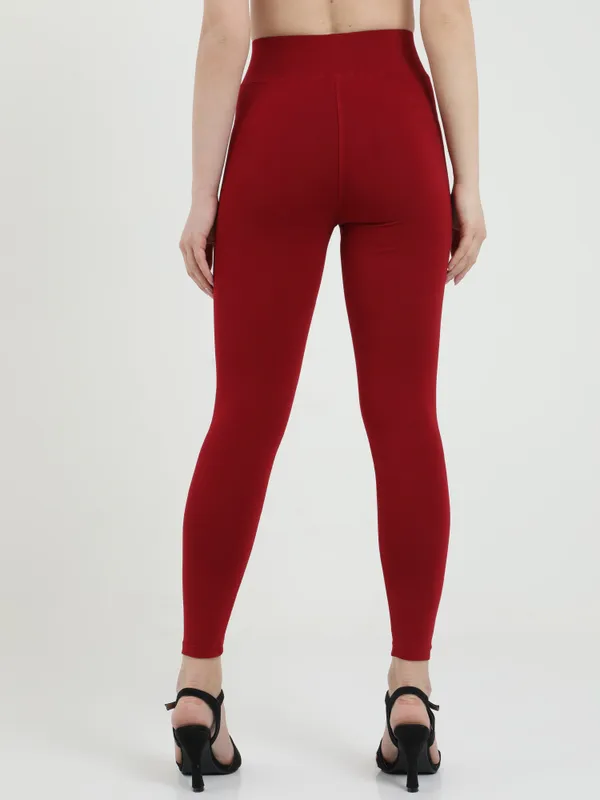 Maroon_Plus_Size_Cotton_Spandex_Ankle_Leggings_For_Women