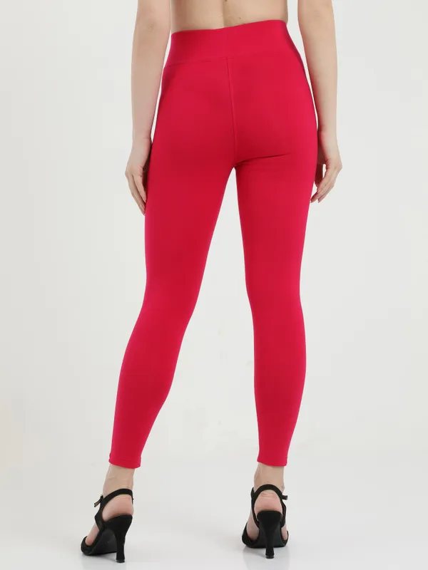 Red_Plus_Size_Cotton_Spandex_Ankle_Leggings_For_Women