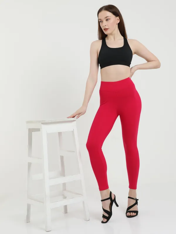 Dark_Pink_Plus_Size_Cotton_Spandex_Ankle_Leggings_For_Women