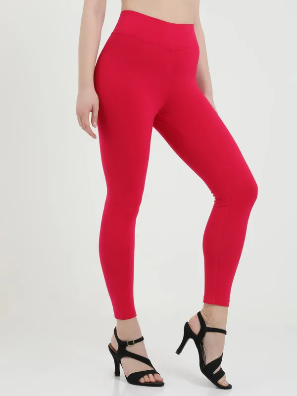 Dark_Pink_Plus_Size_Cotton_Spandex_Ankle_Leggings_For_Women