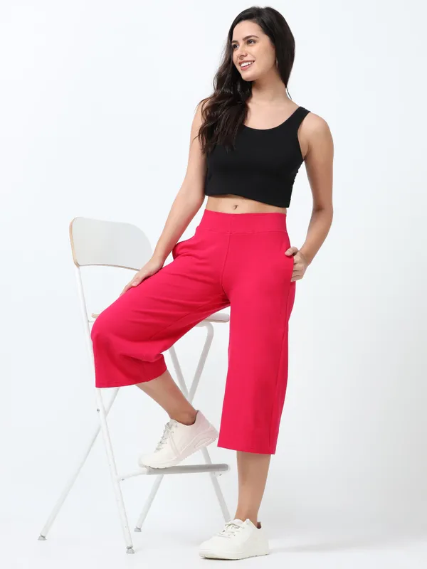 Dark_Pink_Cotton_Spandex_Cropped_Length_For_Women