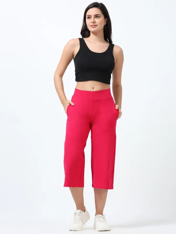 Dark_Pink_Cotton_Spandex_Cropped_Length_For_Women
