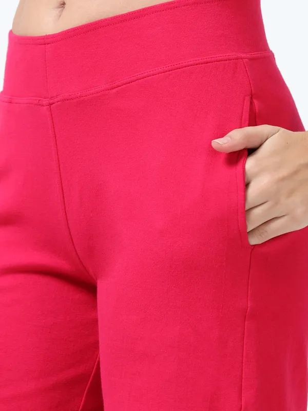 Dark_Pink_Cotton_Spandex_Cropped_Length_For_Women