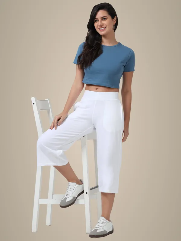 White_Cotton_Spandex_Cropped_Length_For_Women