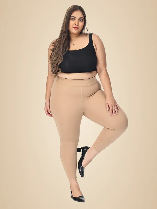 Khaki_Plus_Size_Tummy_Tucker_Jegging_For_Women