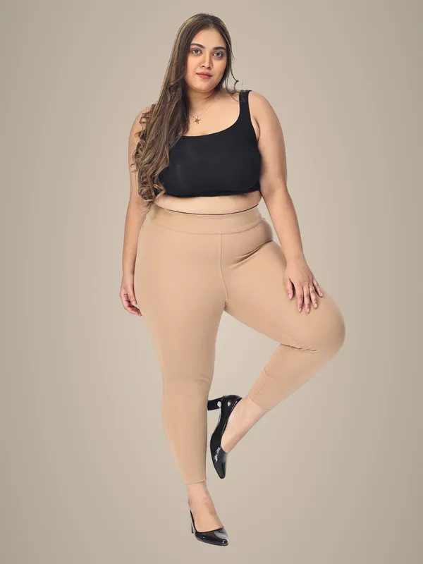 Khaki_Plus_Size_Tummy_Tucker_Jegging_For_Women