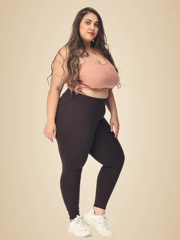 Coffee_Brown_Plus_Size_Tummy_Tucker_Jegging_For_Women