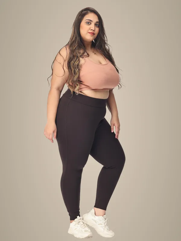 Coffee_Brown_Plus_Size_Tummy_Tucker_Jegging_For_Women