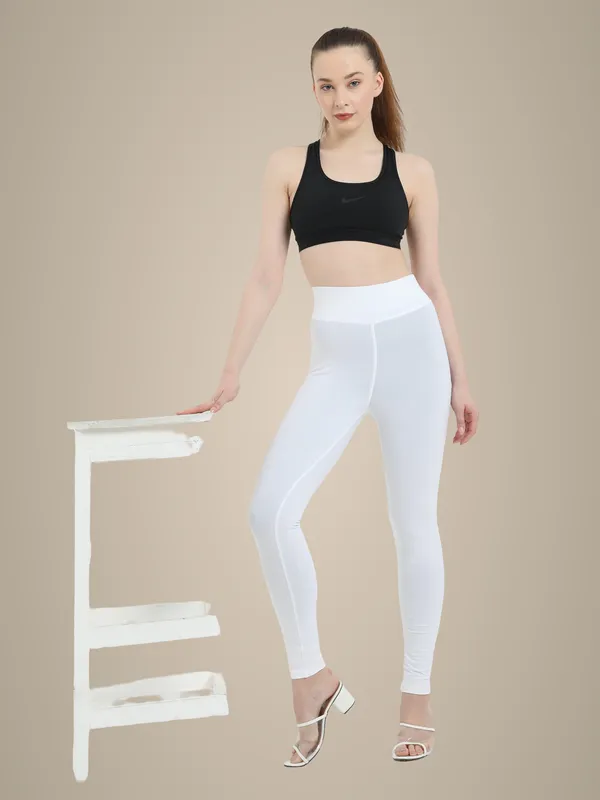 White_Plus_Size_Cotton_Spandex_Ankle_Leggings_For_Women