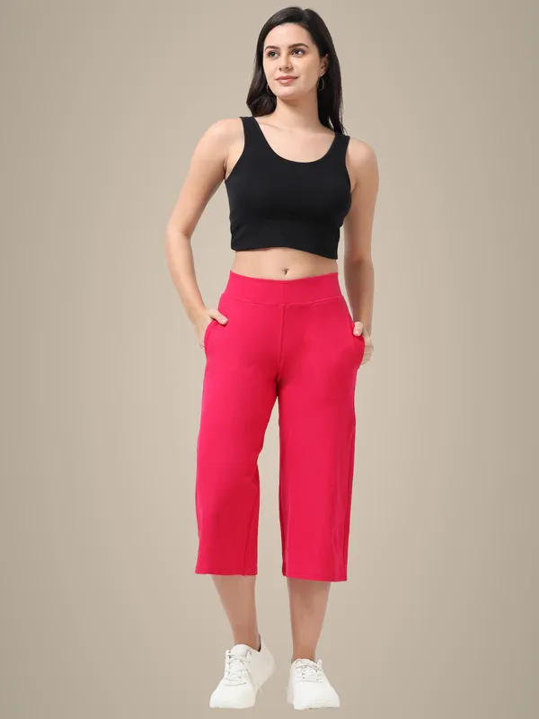 Dark_Pink_Cotton_Spandex_Cropped_Length_For_Women