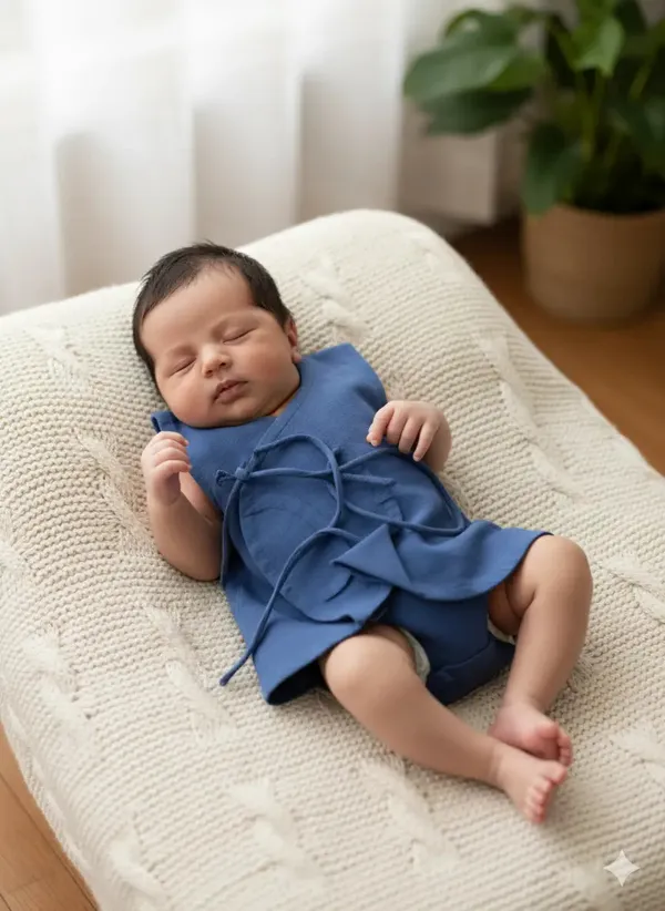 Bhagyavastra™_Indigo_Dyed_(Blue),_100%_Cotton,_Lucky_&_Herbal_Newborn_Baby_Top_(Jhabla)_0–3_Months
