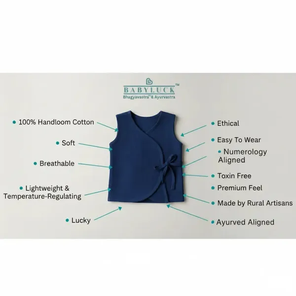 Bhagyavastra™_Indigo_Dyed_(Blue),_100%_Cotton,_Lucky_&_Herbal_Newborn_Baby_Top_(Jhabla)_0–3_Months