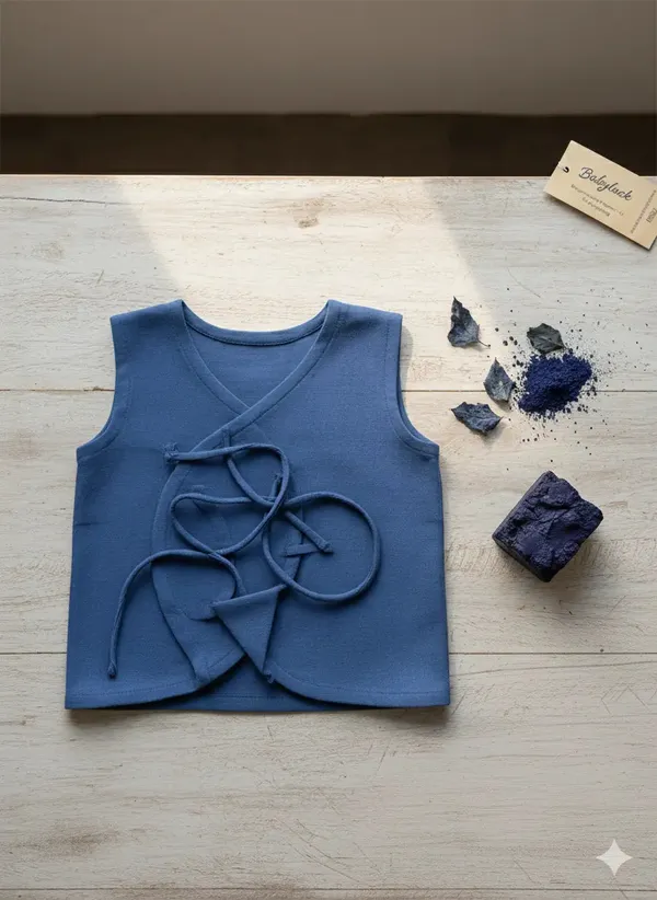 Bhagyavastra™_Indigo_Dyed_(Blue),_100%_Cotton,_Lucky_&_Herbal_Newborn_Baby_Top_(Jhabla)_0–3_Months