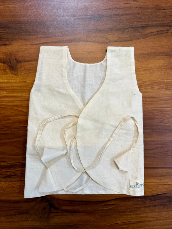 Bhagyavastra™_Aloe_Vera_Dyed_(Off-White_&_Cream),_100%_Cotton,_Lucky_&_Herbal_Newborn_Baby_Top_(Jhabla)_0–3_Months