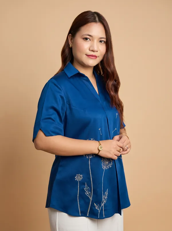 DANDALION_Blue_Premium_GIZA_Cotton_Shirt_For_Women