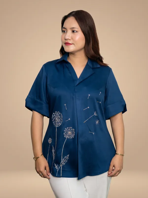 DANDALION_Blue_Premium_GIZA_Cotton_Shirt_For_Women