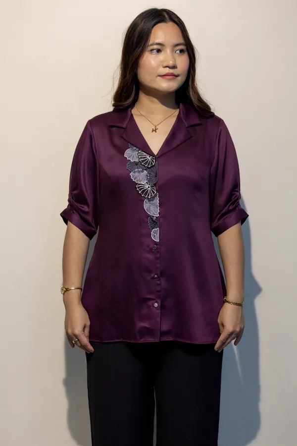 EURELLA_Wine_Giza_Cotton_Premium_&_Elegant_Shirt_For_Women