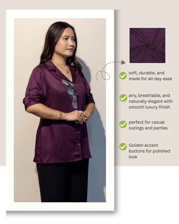 EURELLA_Wine_Giza_Cotton_Premium_&_Elegant_Shirt_For_Women