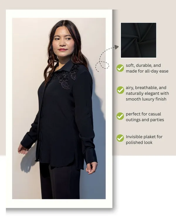 SHERYL_Black_Moss_Crepe_Premium_&_Elegant_Shirt_For_Women