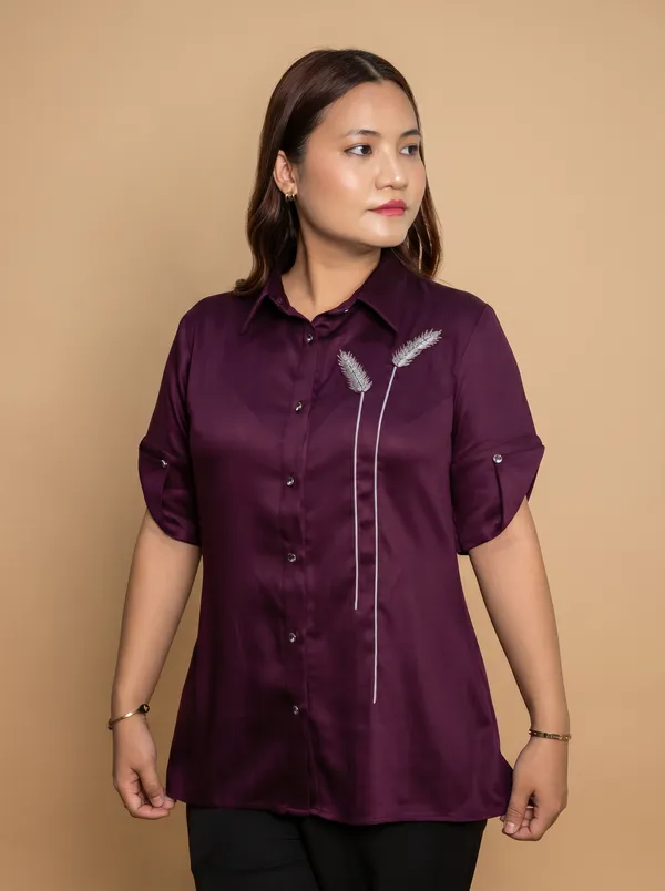 GRAIN_Wine_Premium_Giza_Cotton_Elegant_Shirt_For_Women