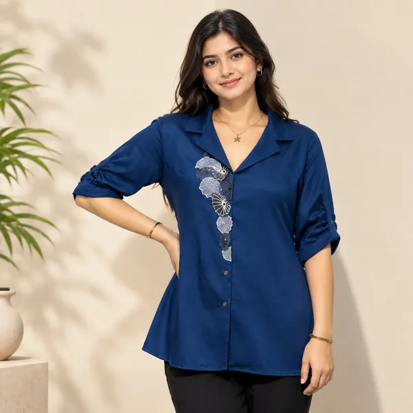 EURELLA_Blue_Giza_Cotton_Premium_&_Elegant_Shirt_For_Women