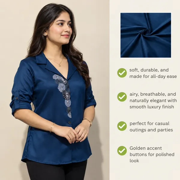 EURELLA_Blue_Giza_Cotton_Premium_&_Elegant_Shirt_For_Women