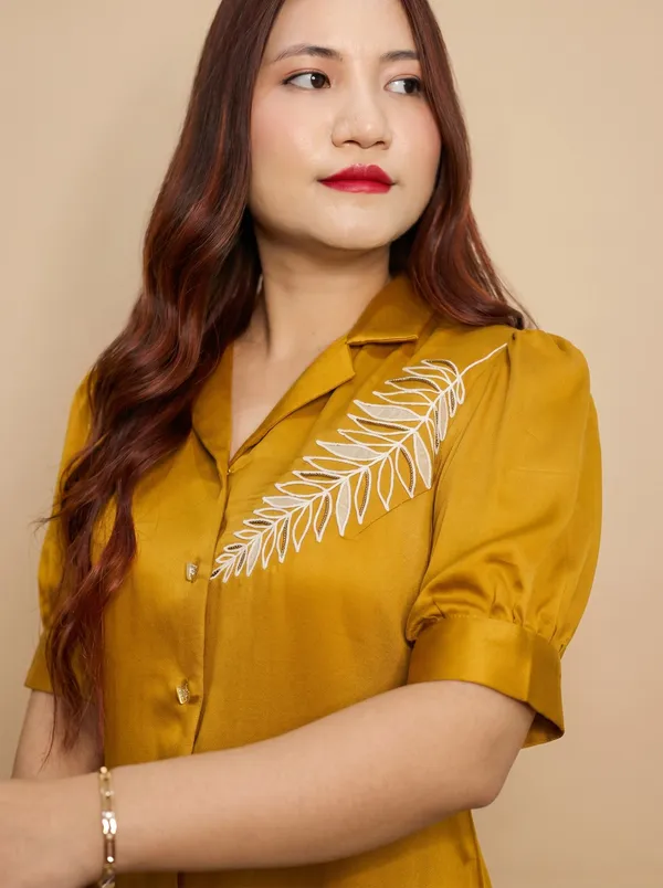 MYLAH_mustard_Premium_Giza_Cotton_Elegant_Shirt_For_Women