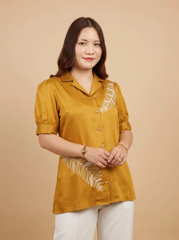 MYLAH_mustard_Premium_Giza_Cotton_Elegant_Shirt_For_Women
