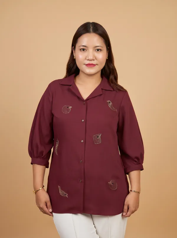 WINE_Crepe_Premium_&_Elegant_Shirt_For_Women