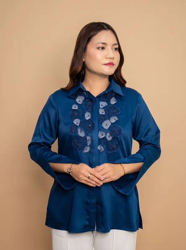 CELIO_Blue_Premium_Giza_Cotton_Elegant_Shirt_For_Women