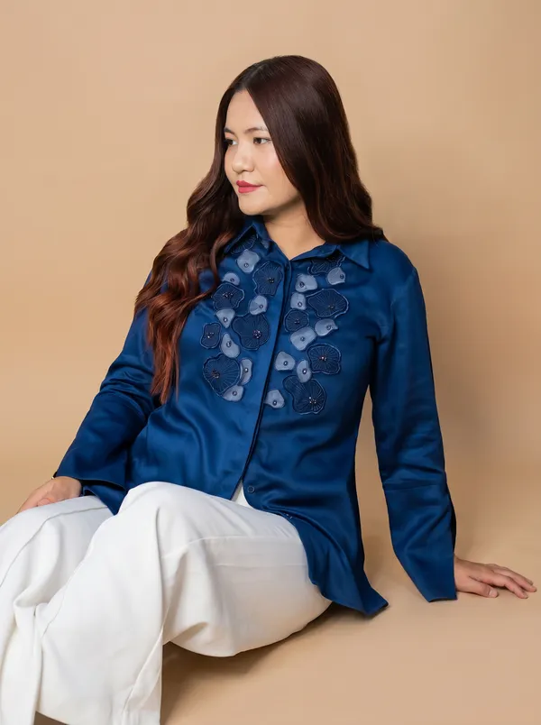 CELIO_Blue_Premium_Giza_Cotton_Elegant_Shirt_For_Women