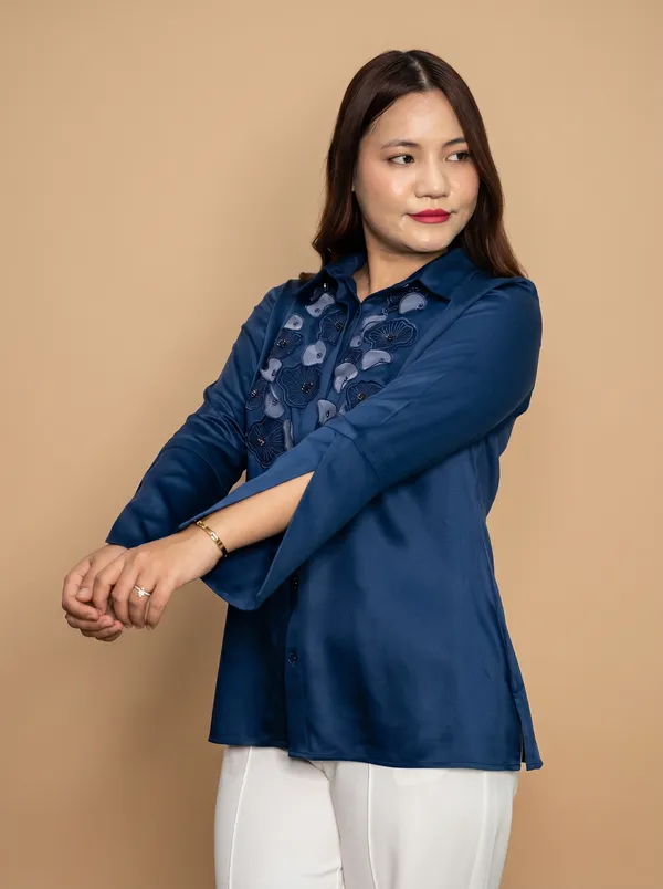 CELIO_Blue_Premium_Giza_Cotton_Elegant_Shirt_For_Women