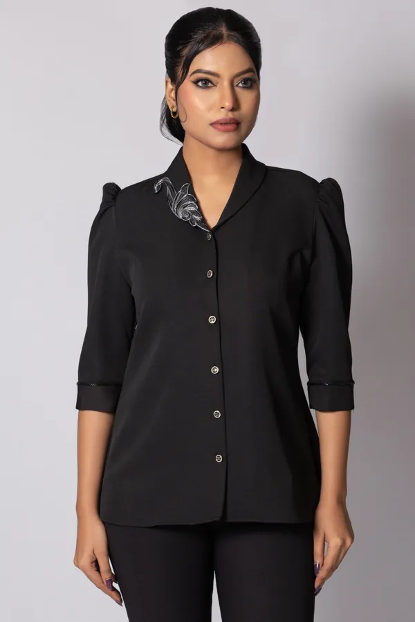 FLAVIA_Black_LUXURY_Crepe_Premium_&_Elegant_Shirt_For_Women
