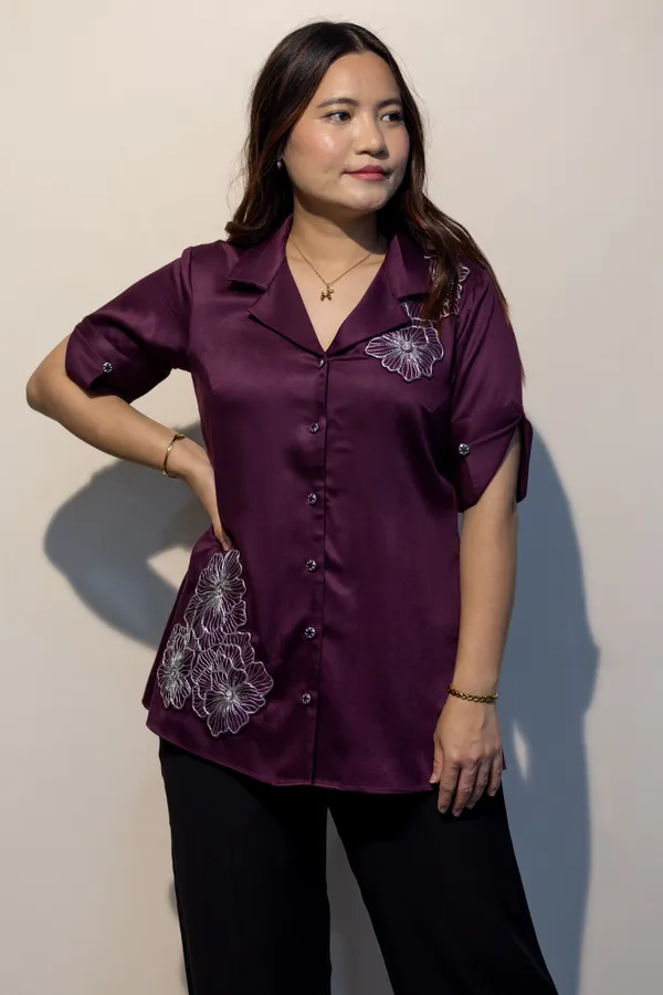 DAPHNE_Wine_Giza_Cotton_Premium_&_Elegant_Shirt_For_Women