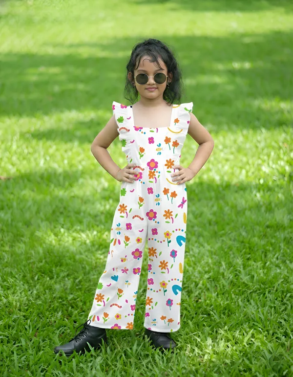 White_Cotton_Floral_Design_Jumpsuits_For_Kids