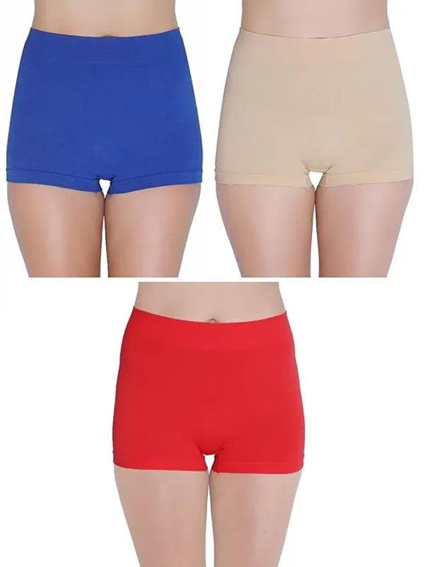 Pack_Of__3_-_Blue_&_Cream_&_Red_Cotton_Blend_Premium_&_Elegant_Solid_Regular_Seamless_Boyshort_Panty_For_Women