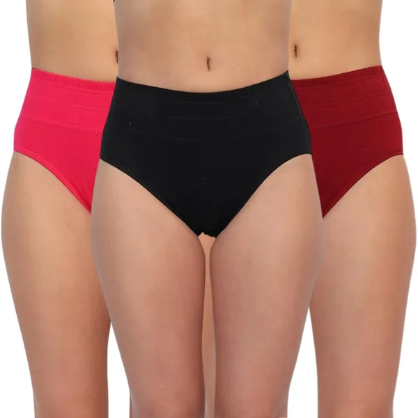 Pack_Of__3_-_Black_&_Pink_&_Maroon_Cotton_Blend_Premium_&_Elegant_Solid_Regular_Tummy_Suporter_Panty_For_Women.