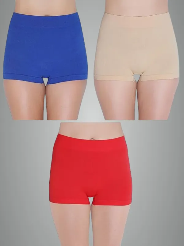 Pack_Of__3_-_Blue_&_Cream_&_Red_Cotton_Blend_Premium_&_Elegant_Solid_Regular_Seamless_Boyshort_Panty_For_Women